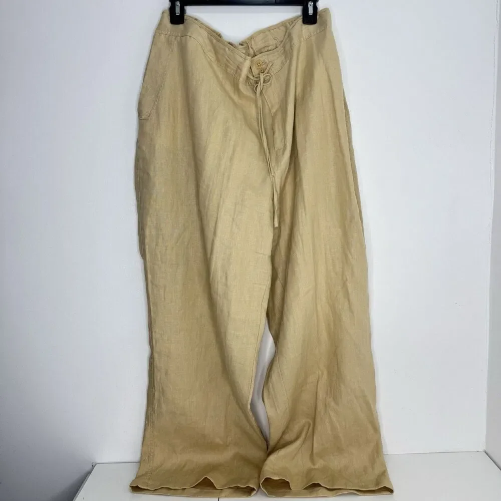 Lauren Ralph Lauren 100% Linen Wide Leg Pants 22W Brown Tan Plus Size LRL - Picture 3 of 8
